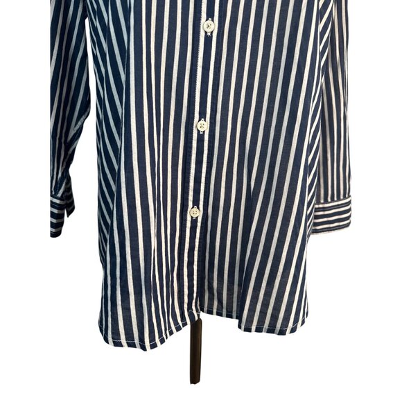 Lauren Ralph Lauren Medium Navy & White Striped Button-Up Shirt M 100% Cotton - Picture 8 of 10